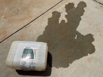 Accidents happen, and sometimes, an open pesticide container can get tipped over, spilling the contents inside. Remember to act quickly but not carelessly. Tip the container back up without getting any pesticide on clothes. Always wear proper PPE when handling pesticides.