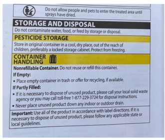 Fig. 1 Pesticide container “Storage and Disposal” instructions on a pesticide label. Coyle, David Ph.D., Clemson Extension