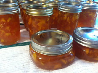 Beautifully canned peach jam. 