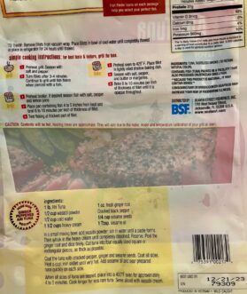 This package of wild caught frozen tuna, has the country-of-origin label placed on the bottom right corner of the back of the package.