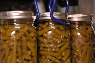 Canning green beans.