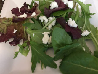 Prepackaged greens with goat cheese. Always follow salad labels for washing instructions.