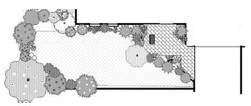 A foundation planting compressed of an entrance planting, corner planting, and transition planting.