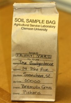 Label the soil bag with name, address, county and the type of lawn, crop, or landscape plant.