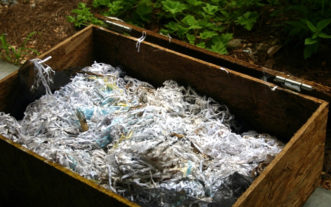 Worm bed with fresh damp paper bedding. 