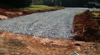 Stabilized entrance with sufficient width and length and is tapered out. Photo by Scottie Ferguson, Pickens County Stormwater.