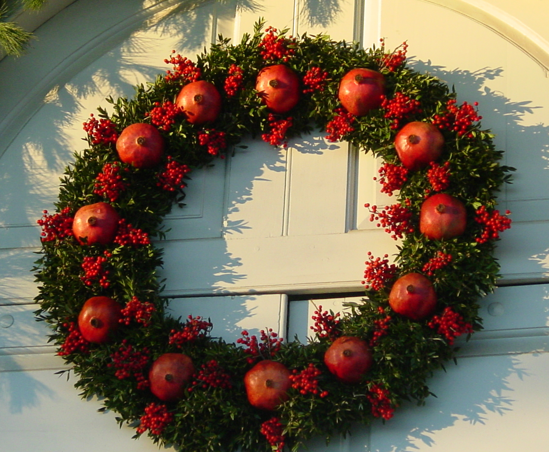 Bibelot Artificial Christmas Wreath with Red Berries Pine Cones Red Balls Decorations Winter Wreath for Front Door Wall Home Decor 20in