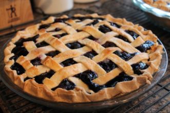 Blueberry pie fresh from the oven.