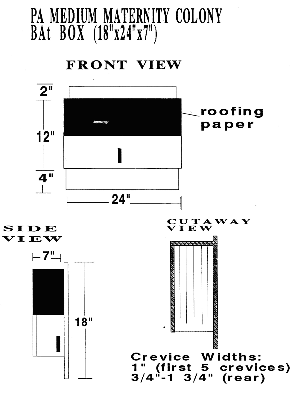 Design plans for a PA medium maternity colony bat box.
