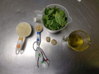 <br />LayLa Burgess, ©2018, HGIC, Clemson UniversityPesto requires minimal ingredients: basil, olive oil, garlic, pine nuts, and Parmesan cheese.