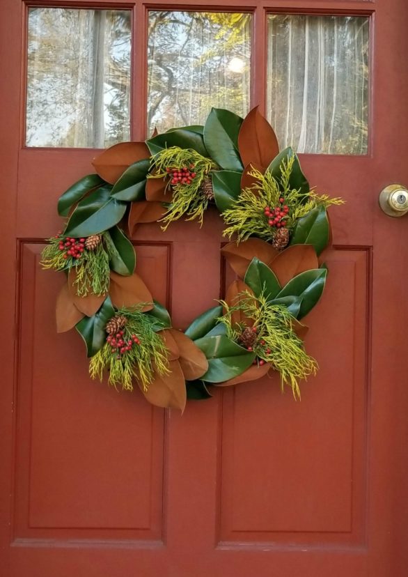 The wreath is now ready to hang on your door to welcome your holiday visitors. 