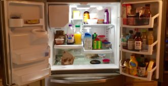 Full refrigerator before holiday cleaning and reorganizing.