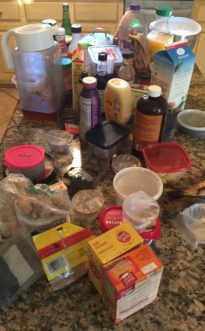 Items removed from refrigerator to get ready for the holidays.