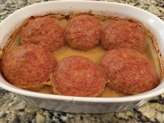 A sweet, tangy glaze-like sauce really makes the ham balls moist and delicious.