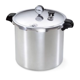 A simple dial gauge pressure canner will safely process green beans and other low acid foods.
