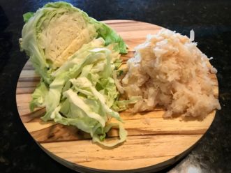 Cabbage before and after fermentation.