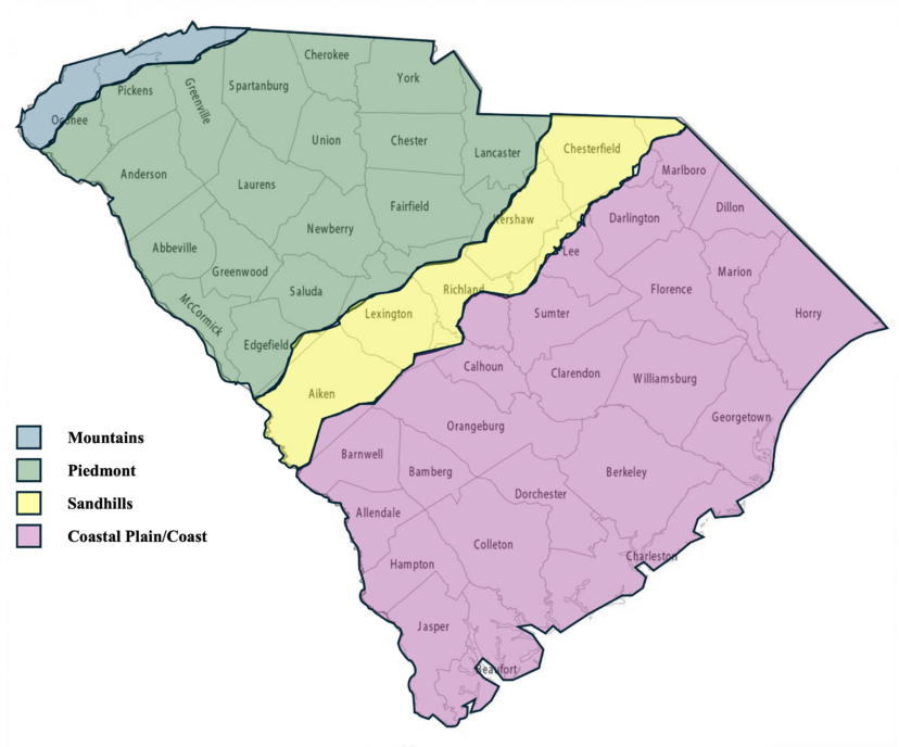 A map of the state of south carolina Description automatically generated