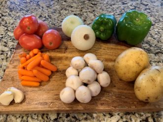The vegetables for the soup are washed and ready to be prepared.