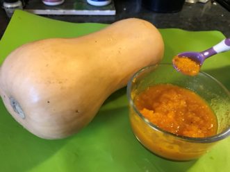 Freshly made butternut squash baby food.