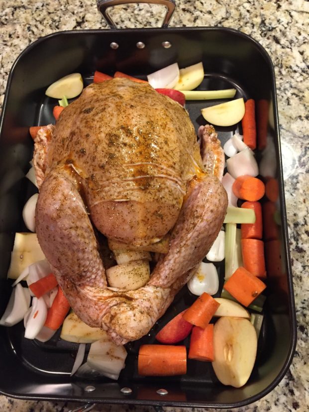 Place turkey (breast up) in your roasting pan. Kimberly Baker, ©2020, Clemson Extension