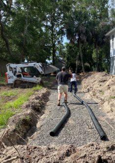 Drain field installation at a coastal property close to the salt marsh. Knowledge of drain field location will help identify if septic system issues exist. Kim Morganello, ©2021, Clemson Extension