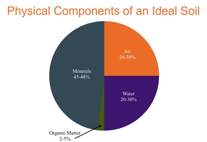 This pie chart represents the physical components of ideal gardening soil. N. Jordan Franklin, ©2021 HGIC, Clemson Extension 