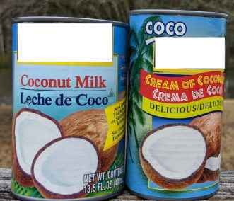 Cannot get these confused Coconut Milk and can of Cream of Coconut. Chase Baillie, ©2021, Clemson Extension