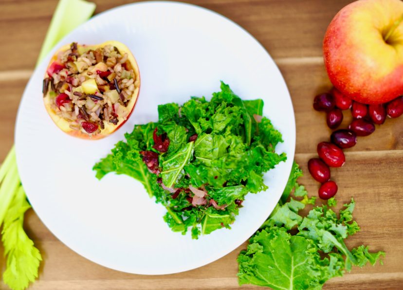Apple Sage Wild Rice Stuffing, and Kale and Cranberry Stir-fry. Faith Isreal, ©2021, Clemson Extension