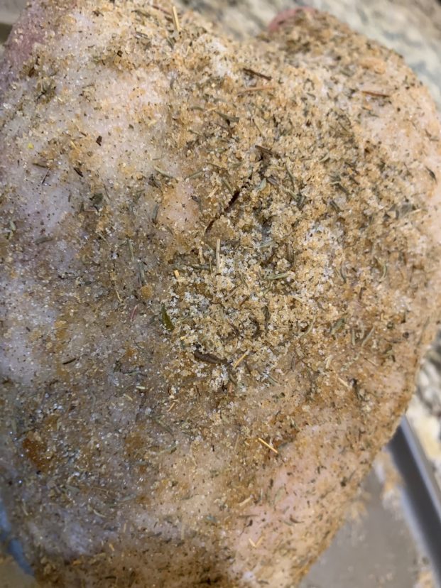 Turkey breast coated with a dry brine.