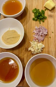 Pre-measured sauce ingredients. 