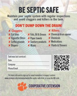 Figure 6. Be Septic Safe Magnet, Clemson Cooperative Extension