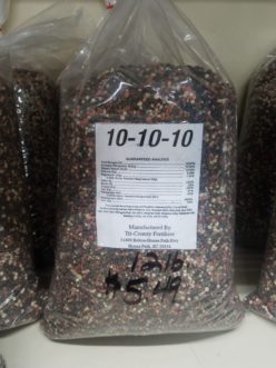 This complete balanced granular fertilizer contains equal amounts of nitrogen (N), phosphoric oxide or phosphate (P2O5), and potash (K2O).