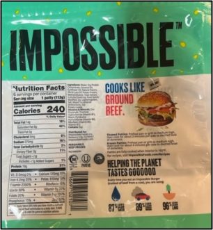 Figure 4: Impossible Burger made by Impossible Foods, Inc. Impossible Burger contains soy leghemoglobin produced by a genetically modified yeast (Pichia pastoris).