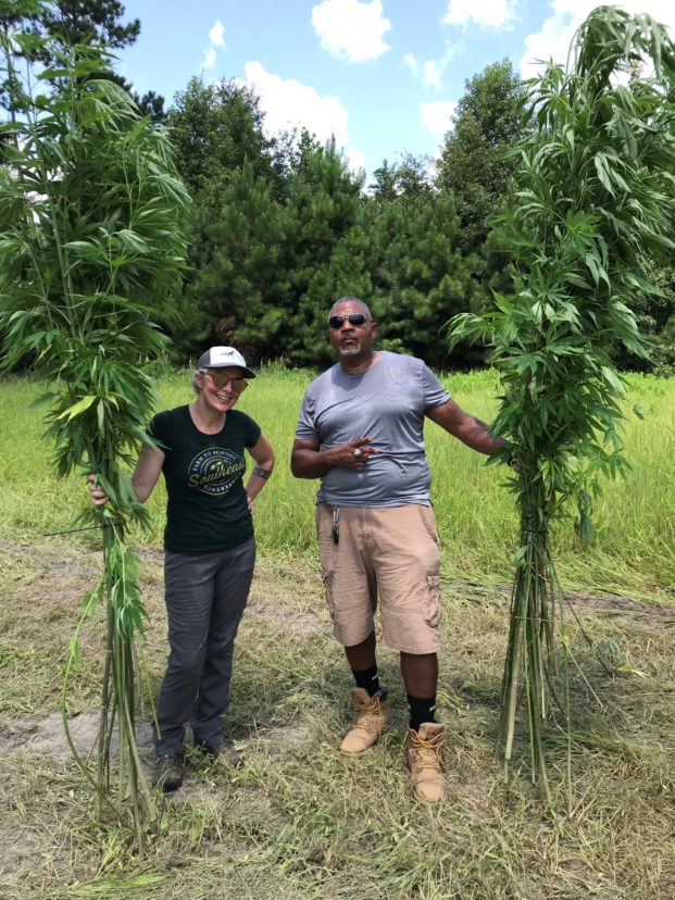 Kelly Ann Flynn, Emerging Crops Program Coordinator, works with permitted hemp farmer Derick Hopkins in Gifford, SC.