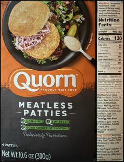 Quorn Meatless Patties made using mycoprotein that comes from the mold Fusarium venenatum during fermentation.