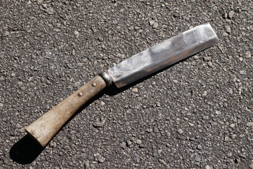 A bamboo hatchet is used to cut down small saplings or tough weeds.