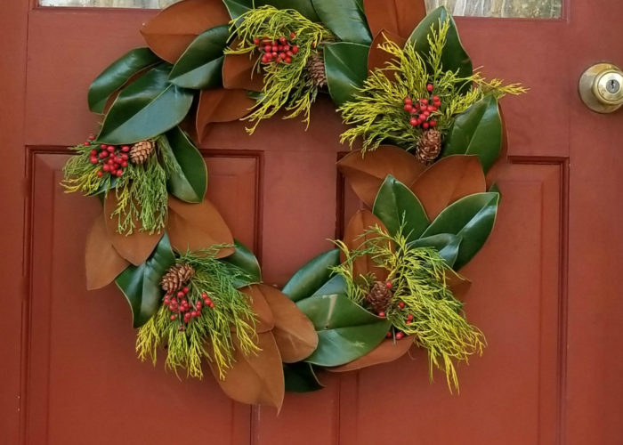 The wreath is now ready to hang on your door to welcome your holiday visitors.