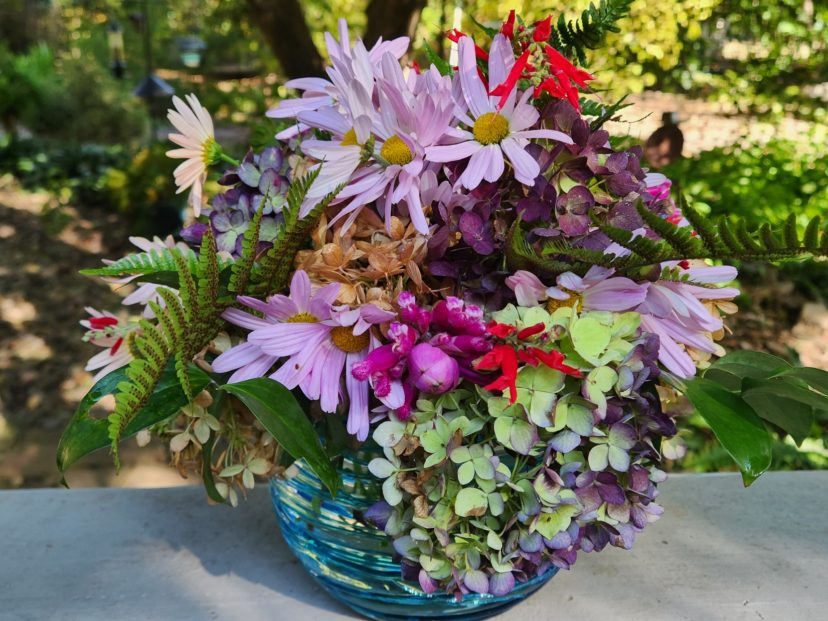 This is an arrangement I made from materials gathered from my own garden.