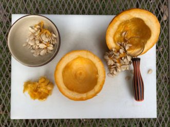 Remove all seeds and smooth the insides of the cucurbit for a finished look—roast pumpkin seeds for a tasty snack.