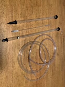 Assorted siphons, wine thieves, tubing, and racking canes.