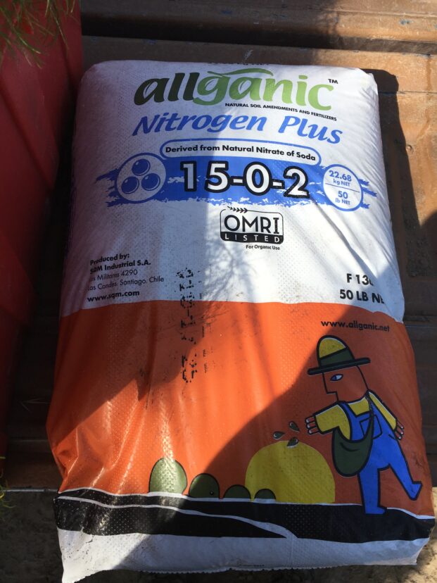 A bag of mined Chilean nitrate is an approved organic fertilizer.