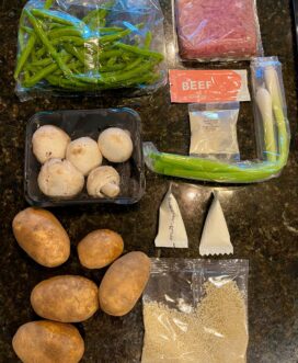 Ingredients included to prepare an entire meal.