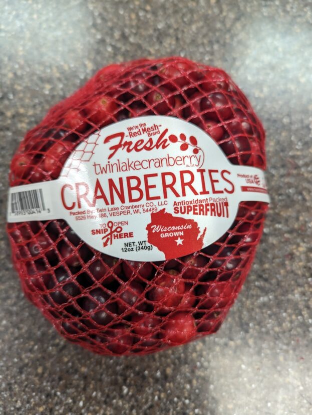 Bag of fresh cranberries.