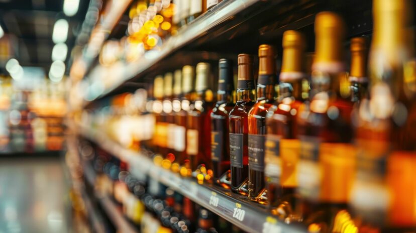 Row of alcoholic beverages.