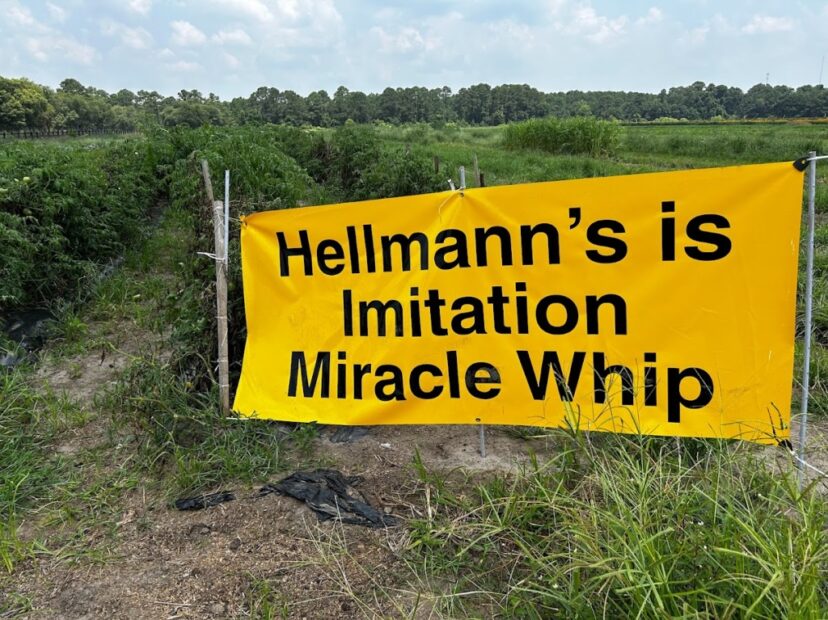 A yellow sign in a field AI-generated content may be incorrect.