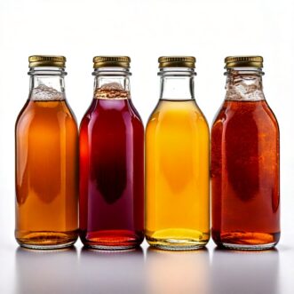 Different types of fruit syrup.