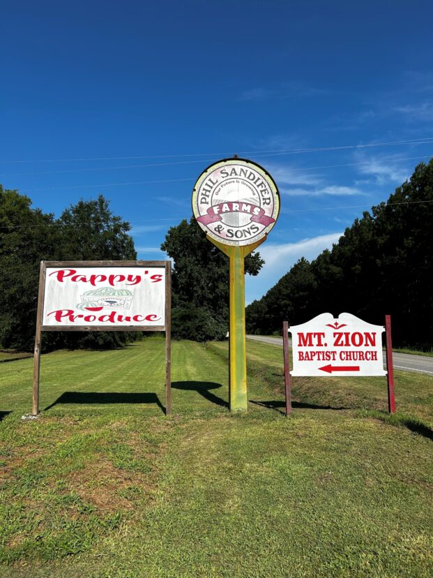 Farm signs at the corner of Hwy 78 and Mt. Zion Church Road.