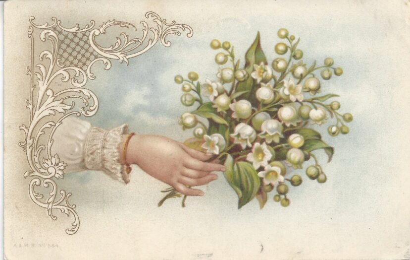 A tussie-mussie bouquet of lily-of-the-valley and myrtle