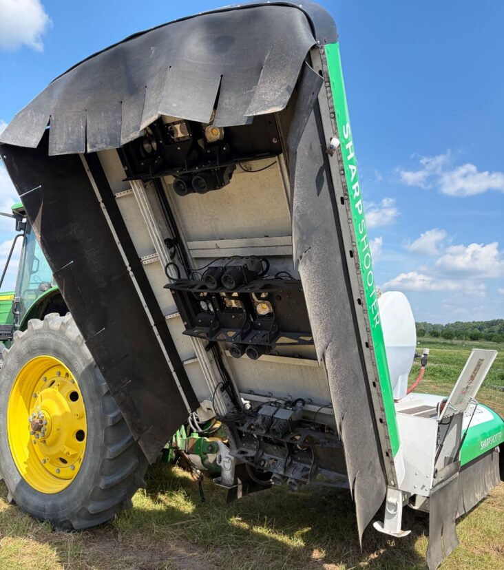 AI sprayer: AI-assisted herbicide sprayer demonstrating precision weed control during Clemson's Watermelon Field Day.