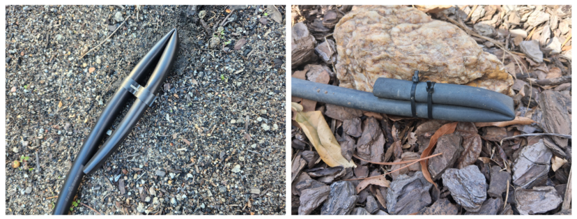 Two ways to cap distribution tubing: with an end cap or by folding and securing the tubing.